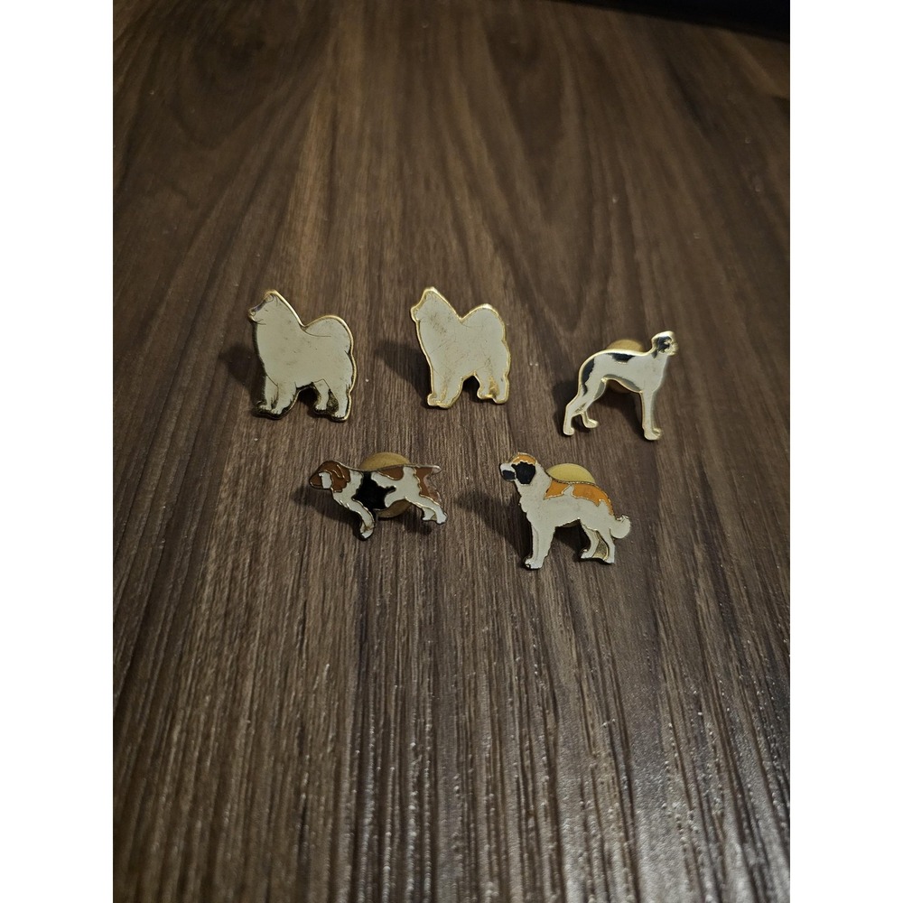 Dog Breed Enamel Lapel Pin Brooch Lot 5pc Multicolor Gold Tone Animal Pins
